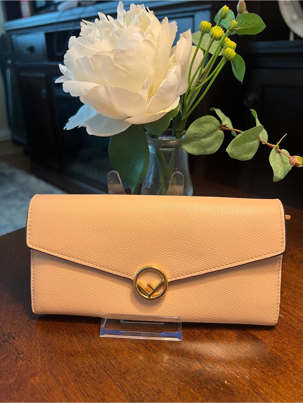 Authentic Fendi Leather Continental Wallet with Gold Logo